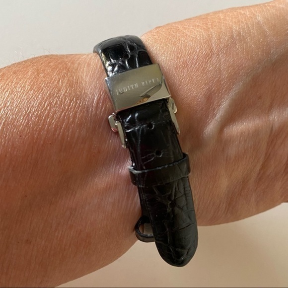 Judith Ripka 925 Sterling Silver Heart Watch Black Leather Band main image 4